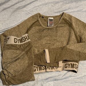 Gymshark Tan Long Sleeve Crop Top and Leggings Set